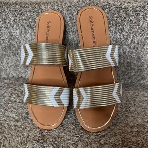 SOFT SURROUNDINGS NEW Gold/White Slide Sandals Size 9M‎ Summer Beach